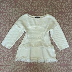 ST. JOHN Ivory Fringe Knit Peplum 3/4 Sleeve Blouse Size Medium